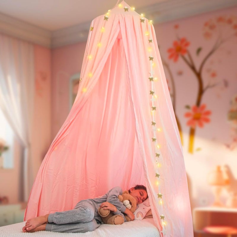 Bollepo Bed Canopy With Lights  Pink Princess Canopy for Girls Room  Single Twin Full Queen  Kids Bed Hanging Fairy Led Canopy
