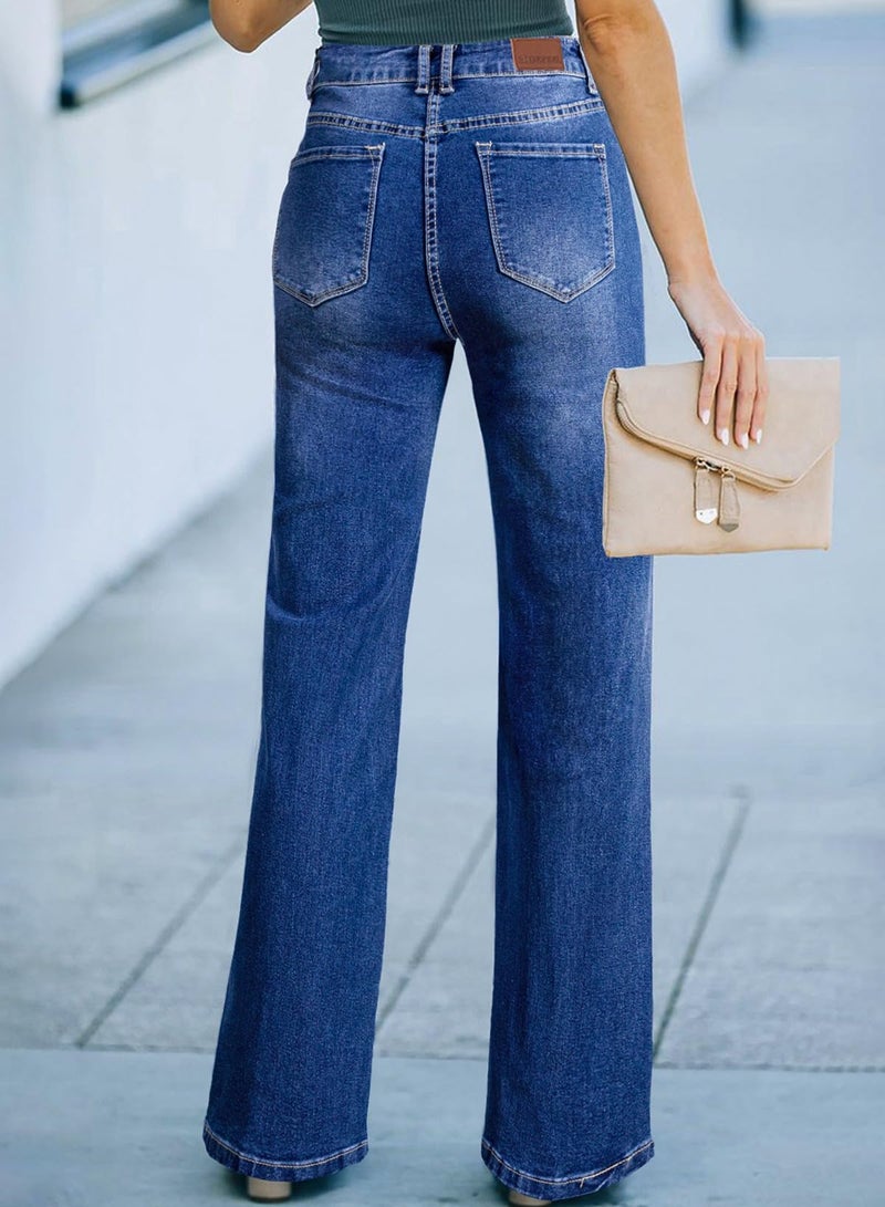 Sidefeel Women's Wide Leg Jeans Casual High Waisted Straight Denim Pants with Pockets Blue Size 2 - Image 2