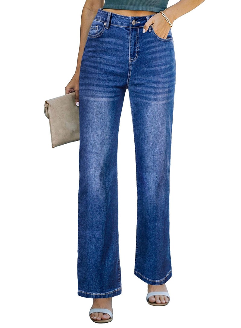 Sidefeel Women's Wide Leg Jeans Casual High Waisted Straight Denim Pants with Pockets Blue Size 2 - Image 1