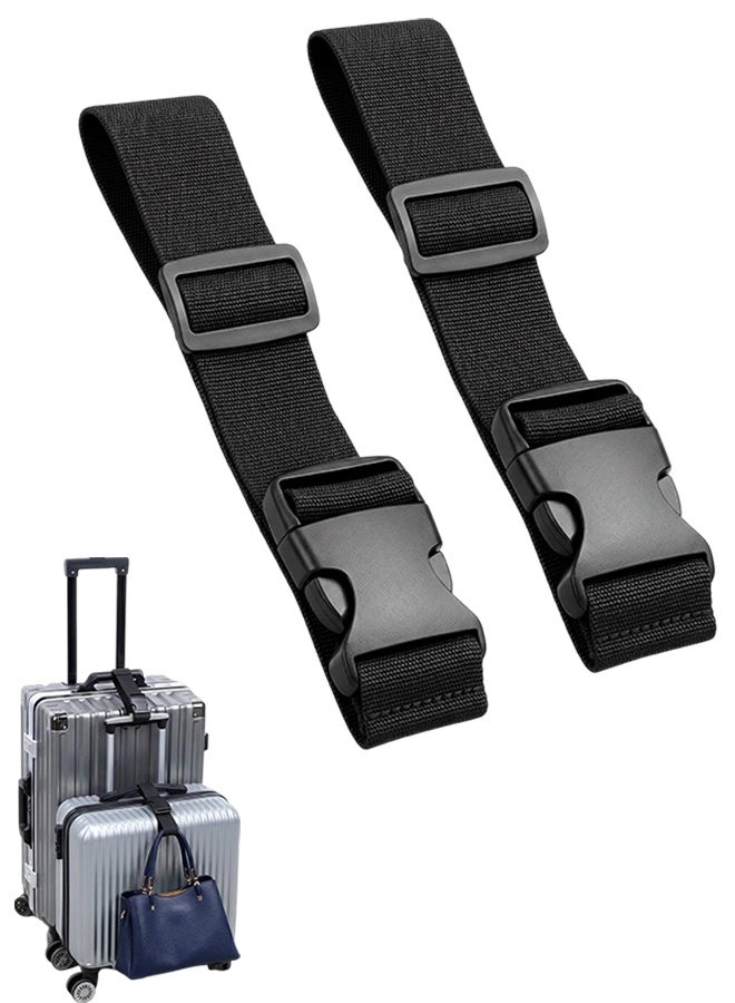 2 Pcs Black Adjustable Nylon Luggage Connector Straps with Buckle, Travel Suitcase Securing Bands for Multiple Luggage, Practical Travel Organizer Accessory - Image 1