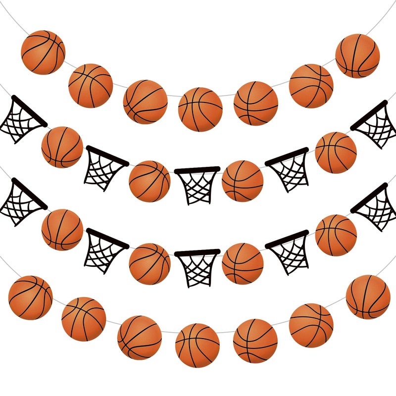 Biswiter Basketball Party Decorations, 4 Pcs No-DIY Basketball Decorations for Party Banners, Basketball Decor Sports Theme Party Paper Garland, Basketball Decorations Basketball Birthday Party Slam Dunk Game - Image 1