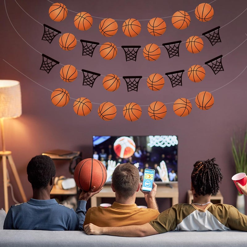 Biswiter Basketball Party Decorations, 4 Pcs No-DIY Basketball Decorations for Party Banners, Basketball Decor Sports Theme Party Paper Garland, Basketball Decorations Basketball Birthday Party Slam Dunk Game - Image 5