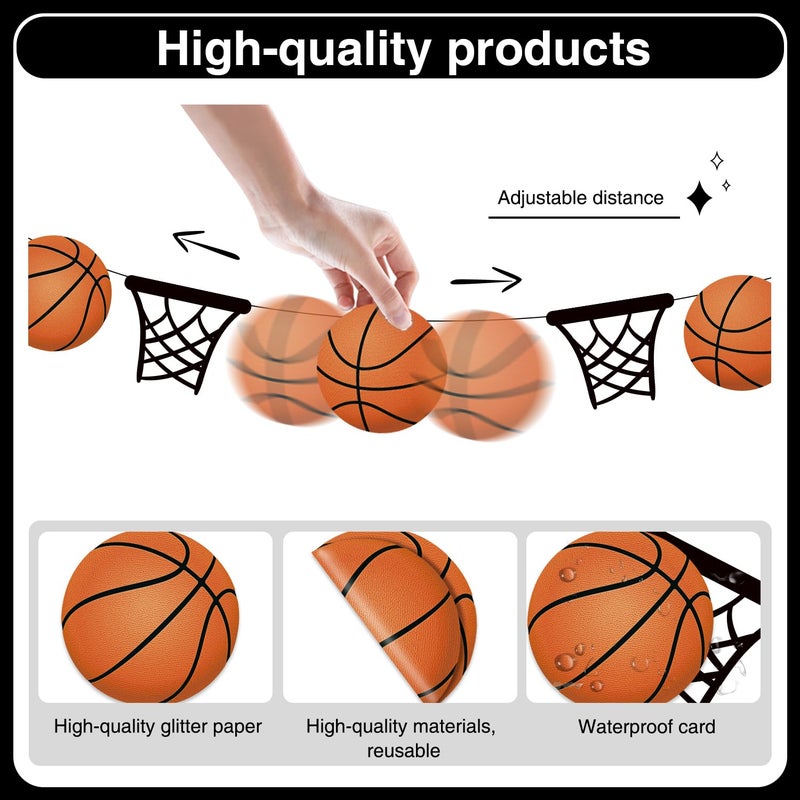 Biswiter Basketball Party Decorations, 4 Pcs No-DIY Basketball Decorations for Party Banners, Basketball Decor Sports Theme Party Paper Garland, Basketball Decorations Basketball Birthday Party Slam Dunk Game - Image 3