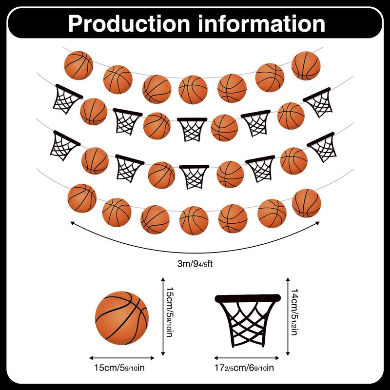 Biswiter Basketball Party Decorations, 4 Pcs No-DIY Basketball Decorations for Party Banners, Basketball Decor Sports Theme Party Paper Garland, Basketball Decorations Basketball Birthday Party Slam Dunk Game - Image 2