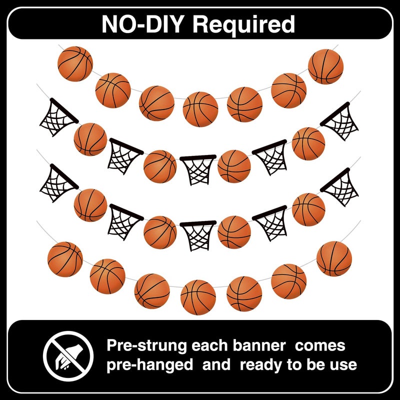 Biswiter Basketball Party Decorations, 4 Pcs No-DIY Basketball Decorations for Party Banners, Basketball Decor Sports Theme Party Paper Garland, Basketball Decorations Basketball Birthday Party Slam Dunk Game - Image 4