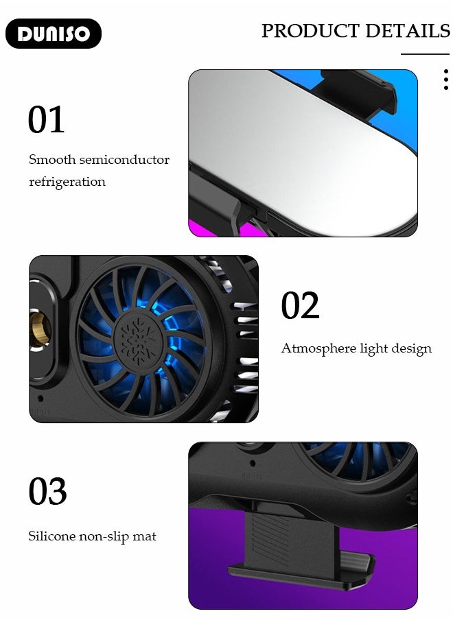 DUNISO Phone Cooler Cellphone Radiator with Dual Semi-Conductor Cooling Chip Mobile Phone Cooling Fans With RGB Light for Tiktok Live Streaming Outdoor Vlog Mobile Gaming  - Image 3