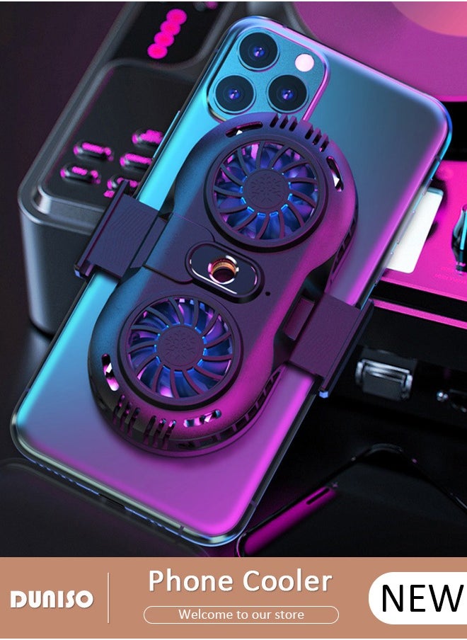 DUNISO Phone Cooler Cellphone Radiator with Dual Semi-Conductor Cooling Chip Mobile Phone Cooling Fans With RGB Light for Tiktok Live Streaming Outdoor Vlog Mobile Gaming  - Image 1