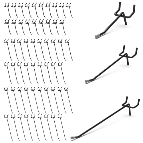 HUHOLE Pegboard Hooks 2 Inch, 4 Inch, 6 Inch, 60PC, Peg Board Hooks for Hanging, Fit 1/4" or 1/8" Pegboard, Ideal for Garage Tool Organization, Wall Storage (Black, 2+4+6 Inch) - Image 1