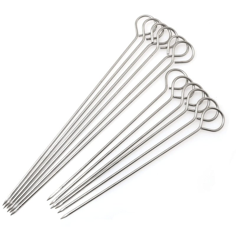 PZRT 12pcs Stainless Steel Roast Goose Needle Barbecue Skewers BBQ Skewers Shish Kebab Kabob Skewers Turkey Lacers for Trussing Turkey 6pcs 6 Inch  6pcs 8 Inch