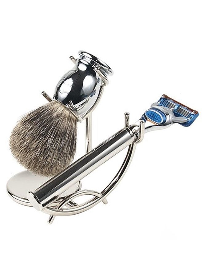 taconic shave Chrome Razor and Shaving Brush Stand - Holds Straight Edge Razors, Barber Razors, Long Handle Double Edge Safety Razors, Cartridge Razors & Shave Brush 