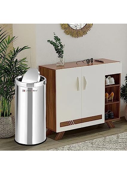 Slim Shine SLIMSHINE Stainless Steel Swing Dust Bin Garbage Bin Trash Can with Removable Lid Round Shape 50Liter Silver Size 12 x 24 inch  - Image 4