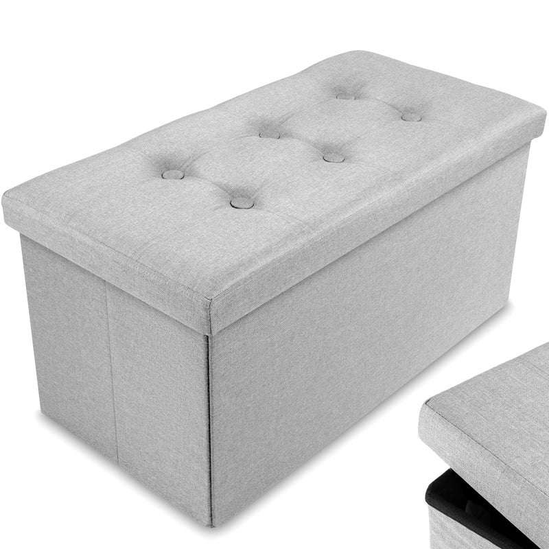 Nyxi Ottoman 76  38  38cm Foldable Storage Boxes Seat Foot Stool Storage Box with Lids for Kids Toys Bedroom Hallway Living Room Light Grey