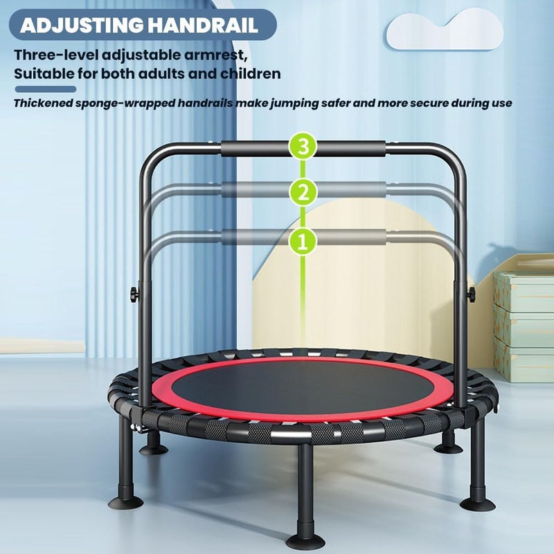 Hlnarkieky-swt 48 Inch Foldable Trampoline for Adults & Kids 500LBS Capacity Exercise Rebounder with Adjustable Handle, Stable Quiet Bouncing Indoor/Outdoor Fitness Trampoline for Weight Loss, Cardio Workout - Image 4