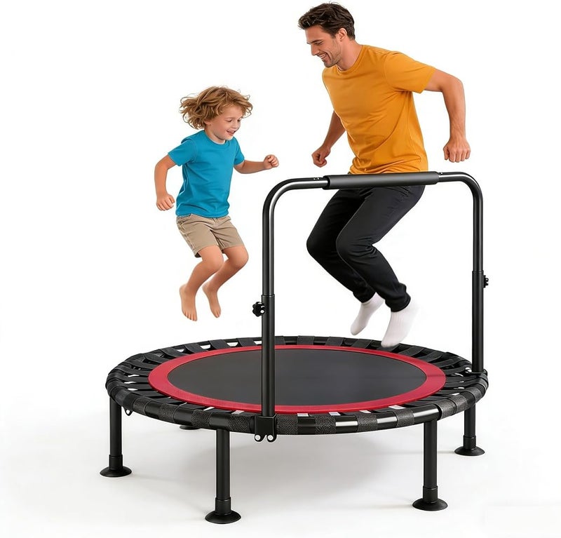 Hlnarkieky-swt 48 Inch Foldable Trampoline for Adults & Kids 500LBS Capacity Exercise Rebounder with Adjustable Handle, Stable Quiet Bouncing Indoor/Outdoor Fitness Trampoline for Weight Loss, Cardio Workout - Image 1