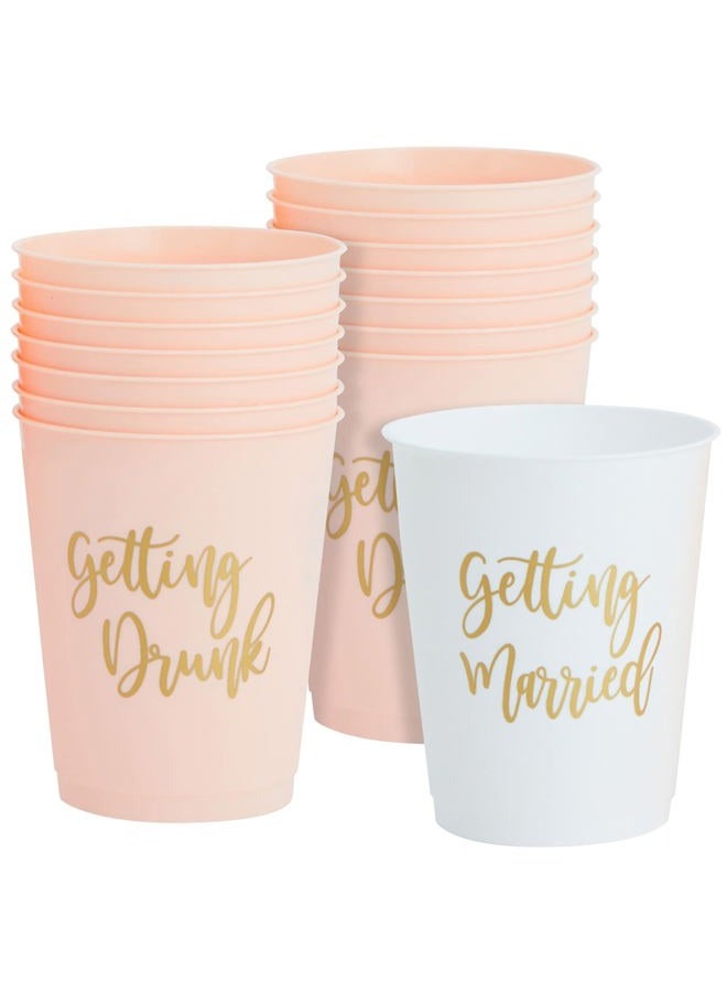 Sparkle and Bash 15 Pack Reusable Bachelorette Party Cups, Plastic Tumblers for Bridal Shower Favors, Getting Married (White Pink, 16 oz) - Image 1