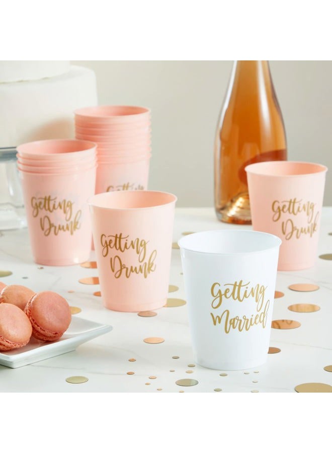 Sparkle and Bash 15 Pack Reusable Bachelorette Party Cups, Plastic Tumblers for Bridal Shower Favors, Getting Married (White Pink, 16 oz) - Image 2