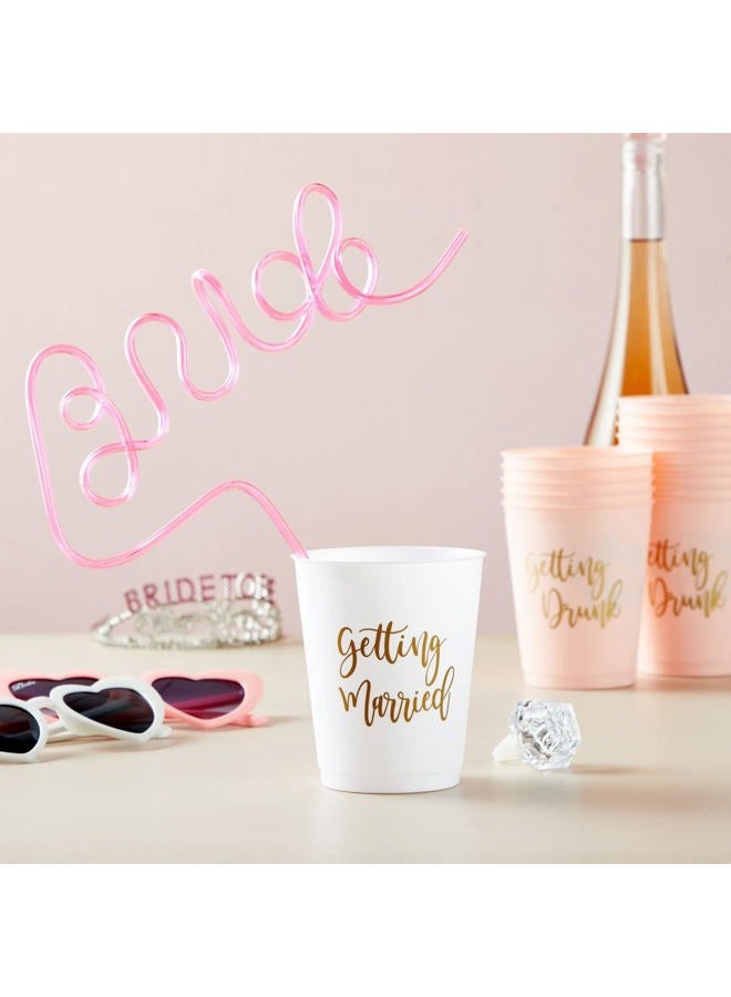 Sparkle and Bash 15 Pack Reusable Bachelorette Party Cups, Plastic Tumblers for Bridal Shower Favors, Getting Married (White Pink, 16 oz) - Image 3