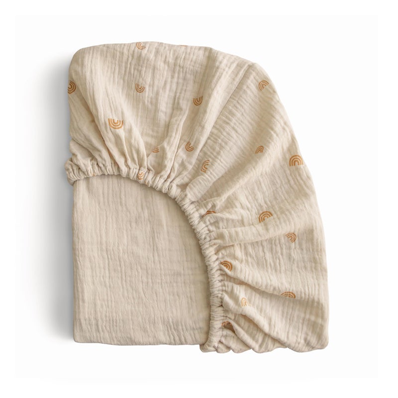 mushie Extra Soft Muslin Fitted Crib Sheet | 192 Thread Count | 28"x 52" (Rainbow) - Image 1