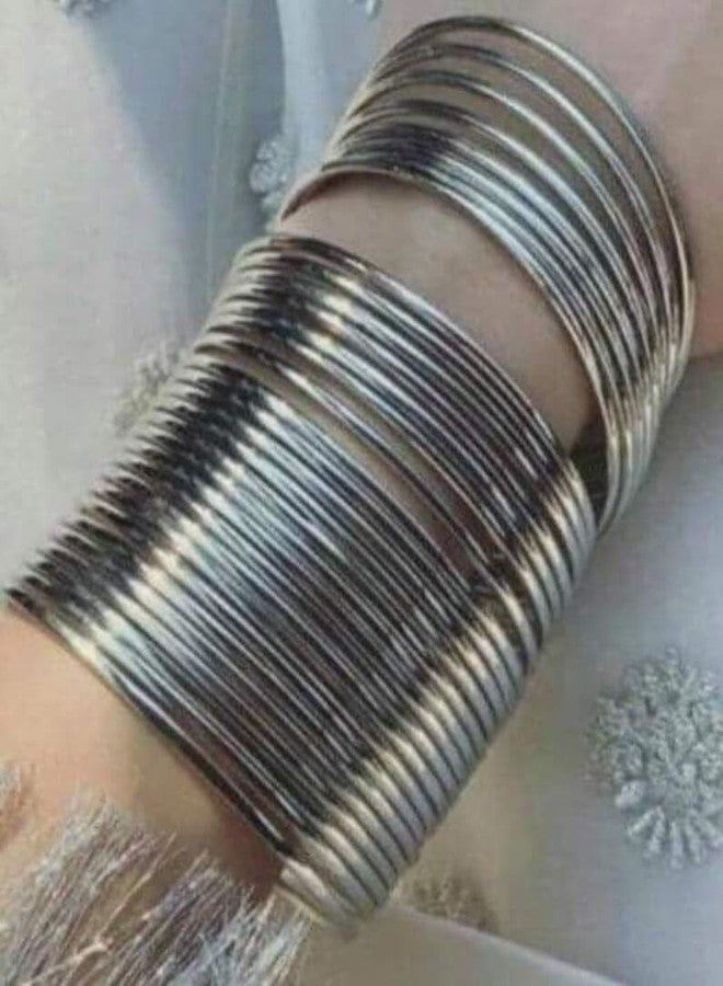 Honbon Traditional Antique Look Plain Metal Bangles Set for Women & Girls Oxidised Simple Bangle Bracelets Slim Chudiya Fancy Chudi Latest Stylish Churi Gift for Women & Girls Set of 48 (2.8) - Image 5