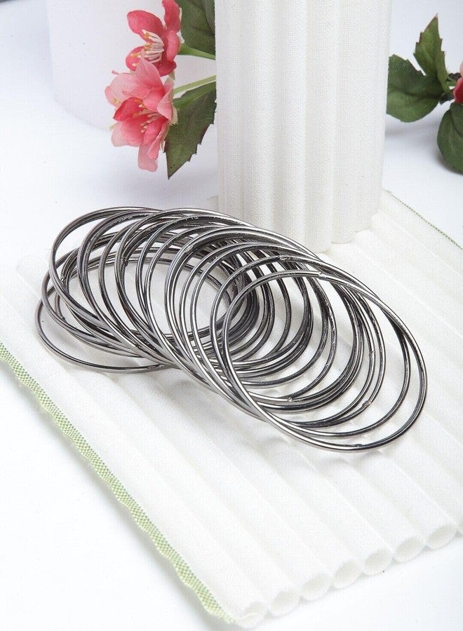 Honbon Traditional Antique Look Plain Metal Bangles Set for Women & Girls Oxidised Simple Bangle Bracelets Slim Chudiya Fancy Chudi Latest Stylish Churi Gift for Women & Girls Set of 48 (2.8) - Image 4