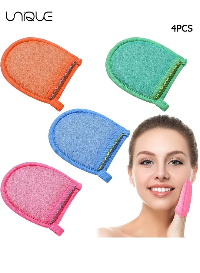 Unique 4 Pcs Exfoliating Glove, Face Scrub and Body Scrub Mitt, Deep Exfoliating Mitt Body Scrub, Dead & Dry Skin Remover Exfoliator Face Scrub Tool, 4 Colors - Image 1