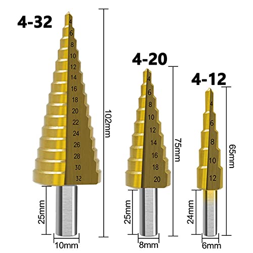 LSLANSOON 6Pcs Titanium Coated Drill Bit Set, Including 3 Sizes of Step Drill Bit and 3 Sizes of Serrated Twist Drill Bit for Metal Wood Hole Drilling - Image 5