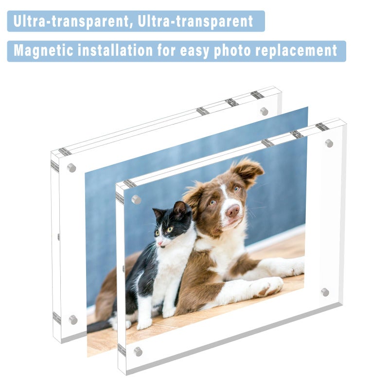 HELPLEX Acrylic Frame  5 Pack 5x5 Acrylic Picture Frames  20mm Thicker Frameless Clear Frame Double Sided Magnetic Frame  Free Standing Desktop Display Stand Acrylic Frames - Image 3