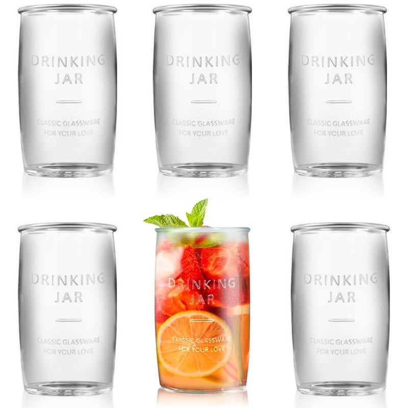 Dingerjar 20 OZ Glass Cup Set of 6, Elegance Modern Simplicity Drinking Glasses Tumblers for Cold Drinks, Cocktails, and Beverages. - Image 1