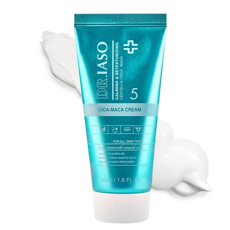 IASO Dr CICA MACA CREAM Korean Soothing Moisturizer for Sensitive skin Calming Repair Cream with Centella Maca Lightweight Hydrating Daily Cream 16oz