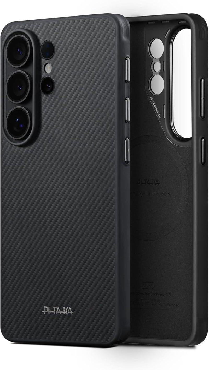 PITAKA for 2026 Samsung Galaxy Ultra Case, 6.9 Inch, Compatible with MagSafe, Military Protective 2026 Samsung Galaxy Ultra Case with Aaron Button, Aramid Fiber Woven [Cairn Case - Black/Grey] - Image 1
