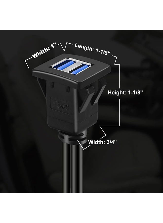 BATIGE Dual Ports Square USB 3.0 Panel Flush Mount Extension Cable with Buckle for Car Truck Boat Motorcycle Dashboard-3ft - Image 5