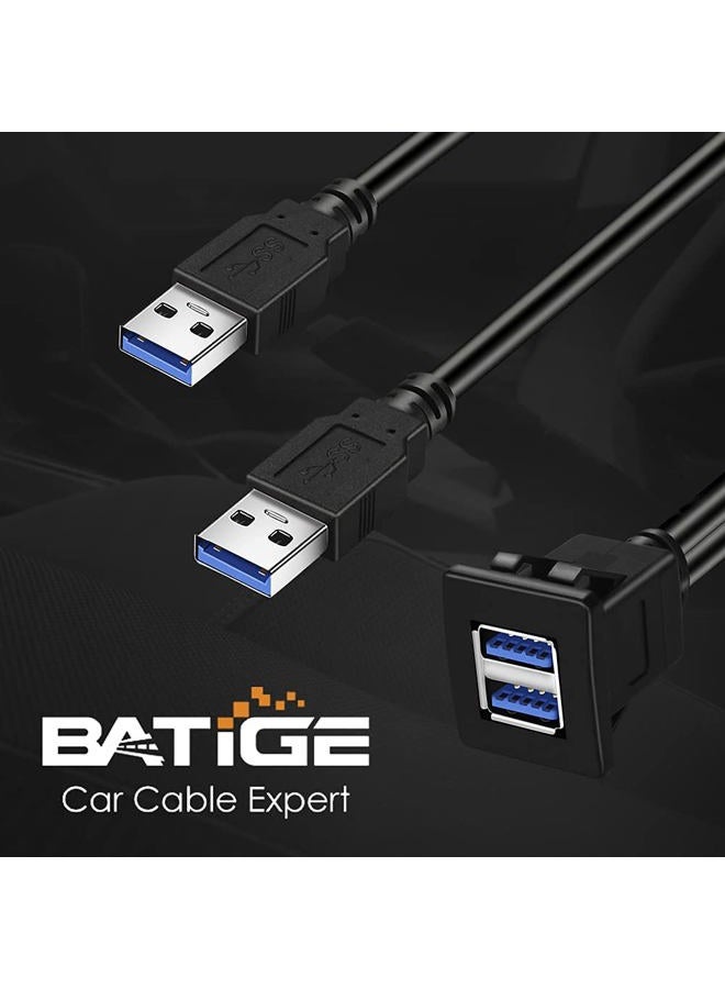 BATIGE Dual Ports Square USB 3.0 Panel Flush Mount Extension Cable with Buckle for Car Truck Boat Motorcycle Dashboard-3ft - Image 4