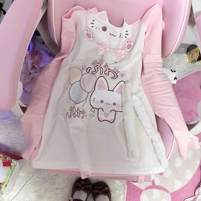 KSDDC Y2K Cutecore Kawaii Teen Shirt Women Off Shoulder Sweet Oversize Japan Cartoon Print Cute Tshirt Top Clothes (Pink,Small) - Image 4