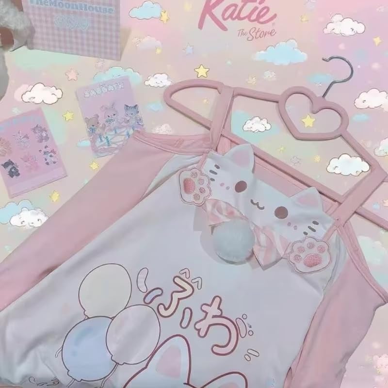 KSDDC Y2K Cutecore Kawaii Teen Shirt Women Off Shoulder Sweet Oversize Japan Cartoon Print Cute Tshirt Top Clothes (Pink,Small) - Image 5