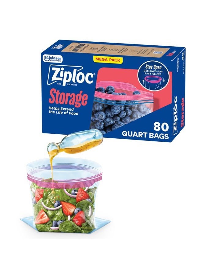 Ziploc Quart Food Storage Bags, Grip 'n Seal Technology for Easier Grip, Open, and Close, 80 Count - Image 1
