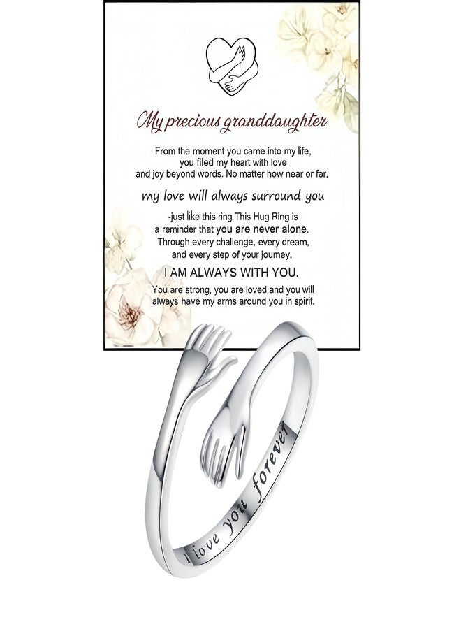BlingNook Granddaughter Daughter Hug Ring For Hope Rings, Stainless Steel Inspirational Jewelry Engraved Always With You Love You Forever Message Adjustable Non Tarnish Jewelry Birthday Gift Card (LYF(Flower Card)) - Image 1