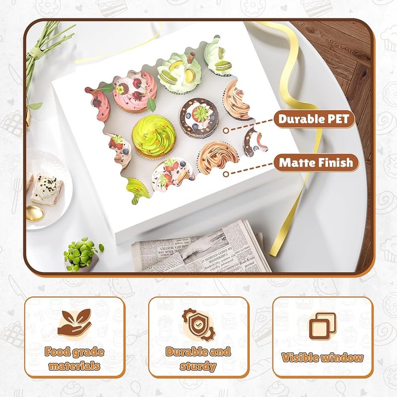 RYDDOY 4 Pack Cupcake Boxes, Hold 12 Standard Cupcakes, Cupcake Containers with Window and Inserts, High Grade Cupcake Holder, for Birthday Holiday Party, Supplies for Cupcakes, Desserts and More - Image 3