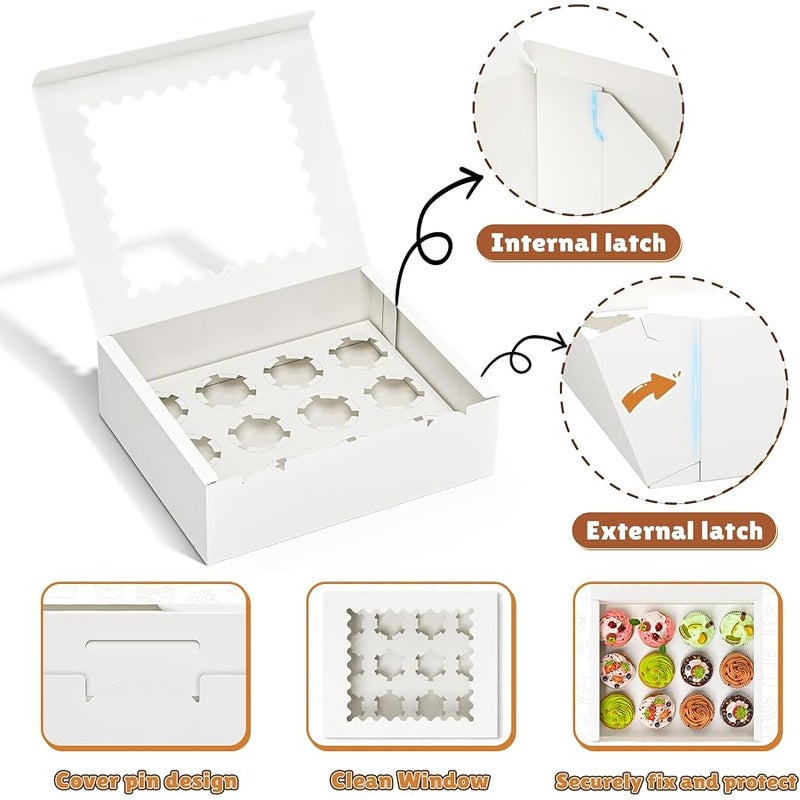 RYDDOY 4 Pack Cupcake Boxes, Hold 12 Standard Cupcakes, Cupcake Containers with Window and Inserts, High Grade Cupcake Holder, for Birthday Holiday Party, Supplies for Cupcakes, Desserts and More - Image 5