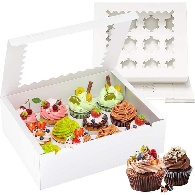 RYDDOY 4 Pack Cupcake Boxes, Hold 12 Standard Cupcakes, Cupcake Containers with Window and Inserts, High Grade Cupcake Holder, for Birthday Holiday Party, Supplies for Cupcakes, Desserts and More - Image 1