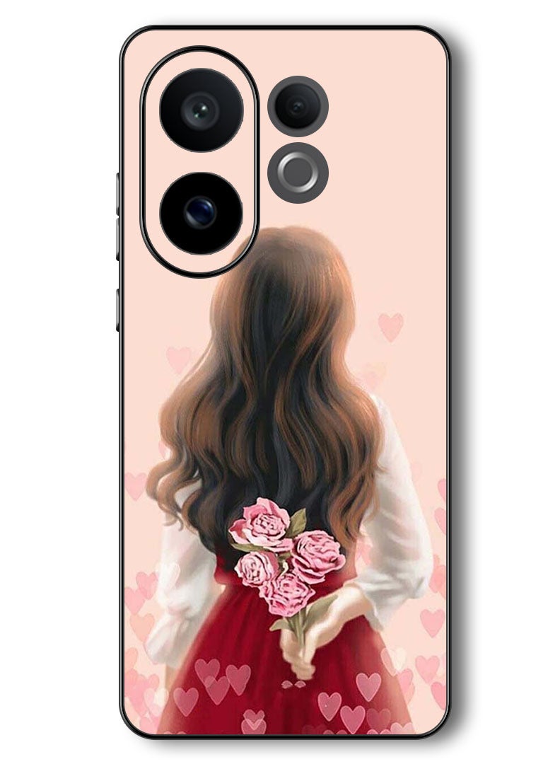 Theodor Case Compatible with Vivo V60 6.77 Inch Protection Shockproof Bumper Cover Girl Hiding Flowers - Image 1