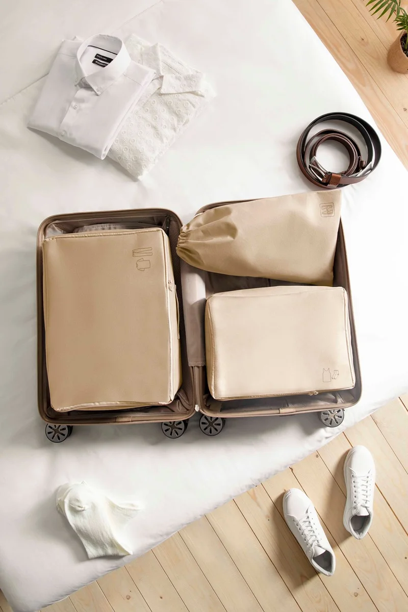 Ocean Home Textile 3-Piece Beige Color Suitcase Organizer Set