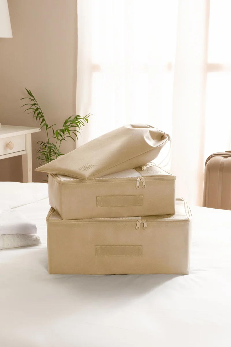 Ocean Home Textile 3-Piece Beige Color Suitcase Organizer Set