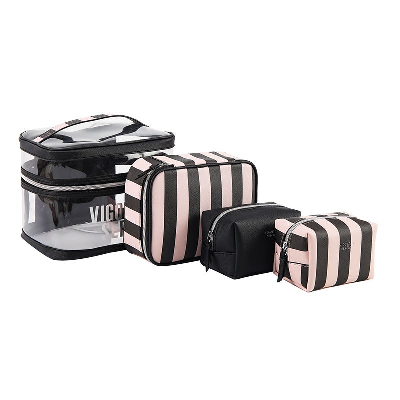 New PU Waterproof Striped Vanity Tote SetFour-piece set-black thick stripes Four-piece set-black thick stripes