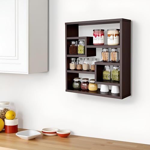 FURNEASER Brian Kitchen Rack Shelf Multipurpose Wooden Wall Mounted Spice Jar Rack Shelves for Kitchen Storage Kitchen Shelf Organizer Kitchen item Containers Hanging Shelves (Wenge) - Image 2