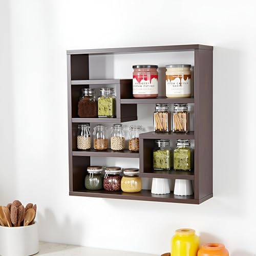 FURNEASER Brian Kitchen Rack Shelf Multipurpose Wooden Wall Mounted Spice Jar Rack Shelves for Kitchen Storage Kitchen Shelf Organizer Kitchen item Containers Hanging Shelves (Wenge) - Image 3