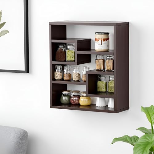 FURNEASER Brian Kitchen Rack Shelf Multipurpose Wooden Wall Mounted Spice Jar Rack Shelves for Kitchen Storage Kitchen Shelf Organizer Kitchen item Containers Hanging Shelves (Wenge) - Image 1