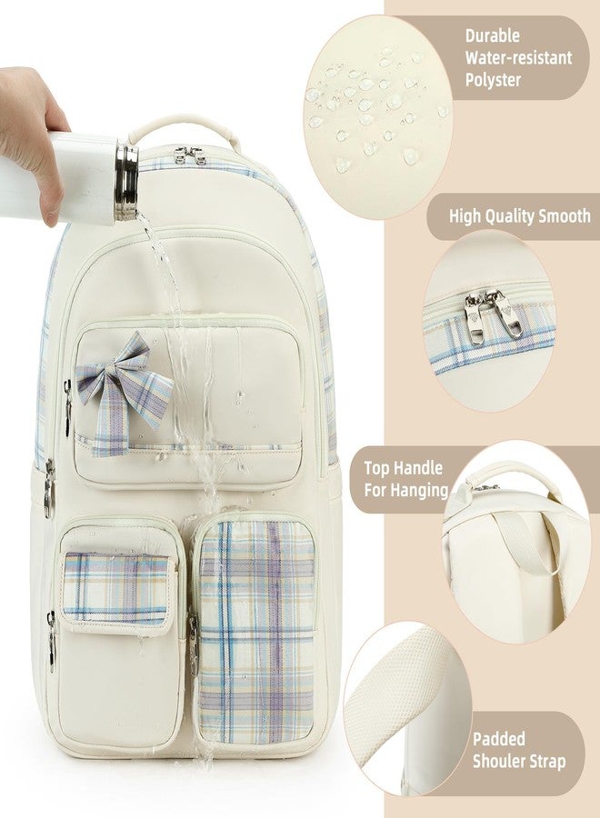 KIDNUO Backpack for Girls,School Backpacks for Teen Cute College Bags for Women Students Large Bookbag 15.6 Laptop School Bag, Off White1, Large, Daypack Backpacks - Image 3