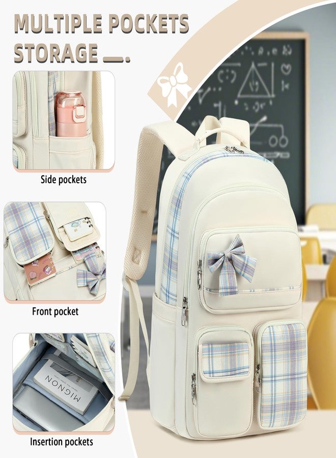 KIDNUO Backpack for Girls,School Backpacks for Teen Cute College Bags for Women Students Large Bookbag 15.6 Laptop School Bag, Off White1, Large, Daypack Backpacks - Image 5