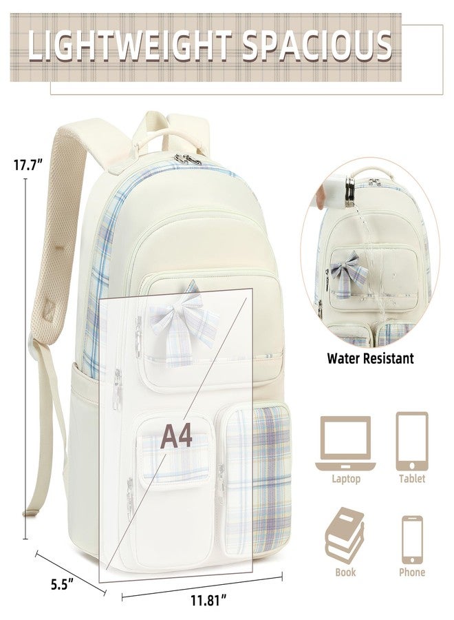 KIDNUO Backpack for Girls,School Backpacks for Teen Cute College Bags for Women Students Large Bookbag 15.6 Laptop School Bag, Off White1, Large, Daypack Backpacks - Image 4