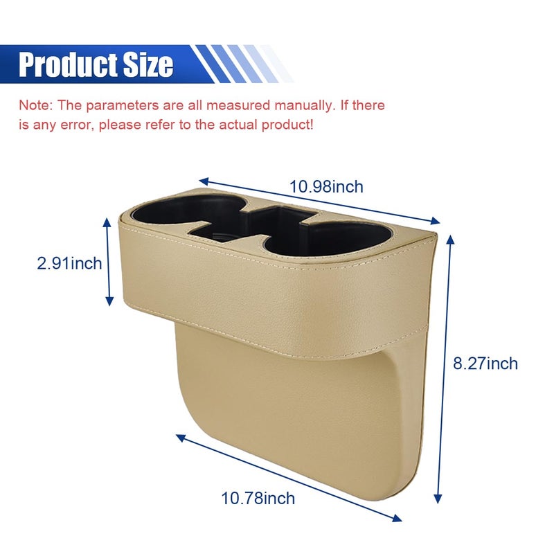 KITUREK Car Cup Holder, Auto Front Seat Organizer, Multifunctional Cup Drink Holders with PU Leather Cover, Gap Filler Storage Box Coin Bucket Console Side Pocket Cell Mobile Phone Holder (Beige) - Image 2